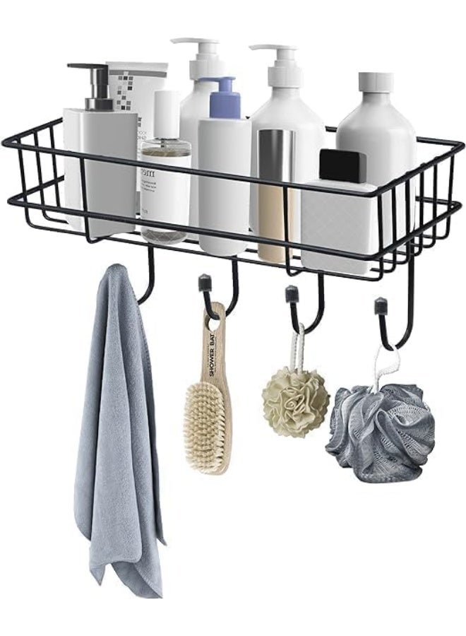 Bathroom Rack Shelf Metal Wall Storage with 4 Hooks, Multipurpose Bathroom Accessories, Towel Brush Holder, Spices Rack, Kitchen Organizer, Shampoo Organizer Rack, 2 Adhesive Hook (One Shelf) - Image 4